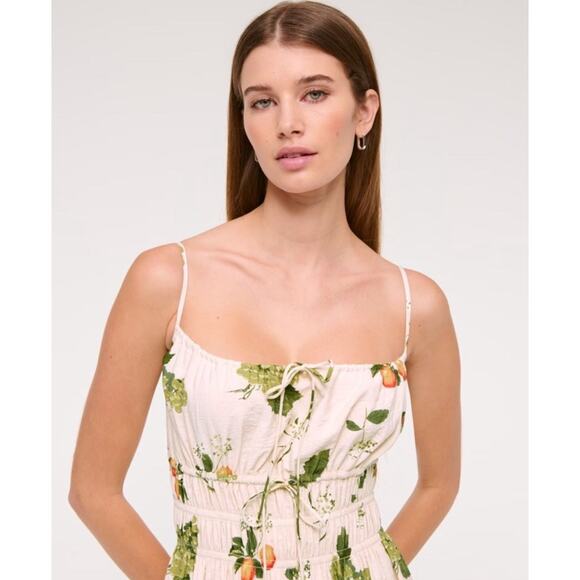 NWT Abercrombie Smocked Tie-Front Maxi Dress Size XXL Fruit Print Sundress J12 - Picture 2 of 9